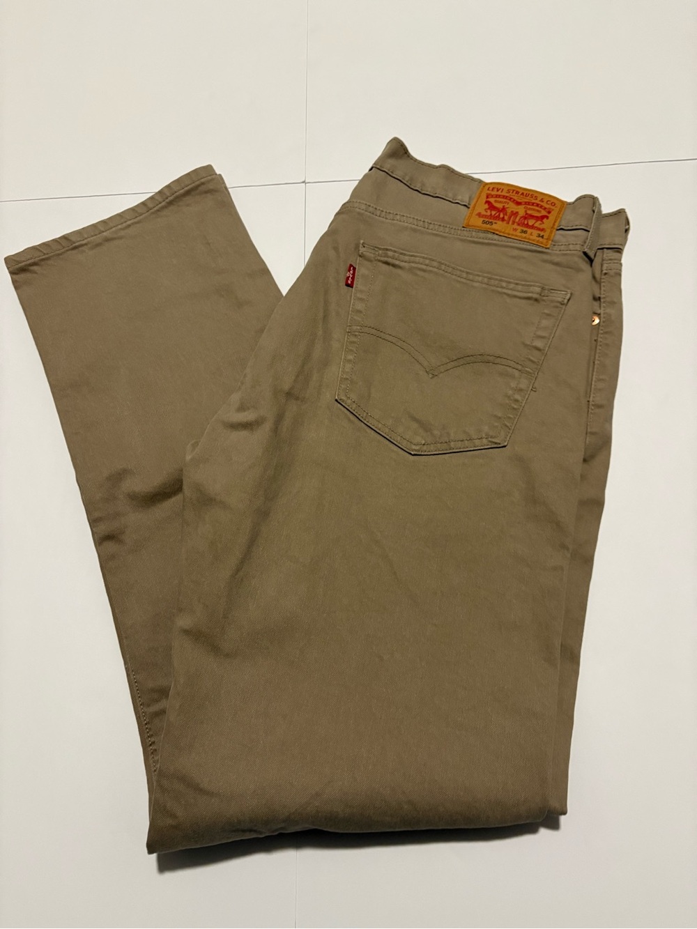 Levi’s 505 Regular Fit Straight Leg Khaki Tan Jeans Size 36x34